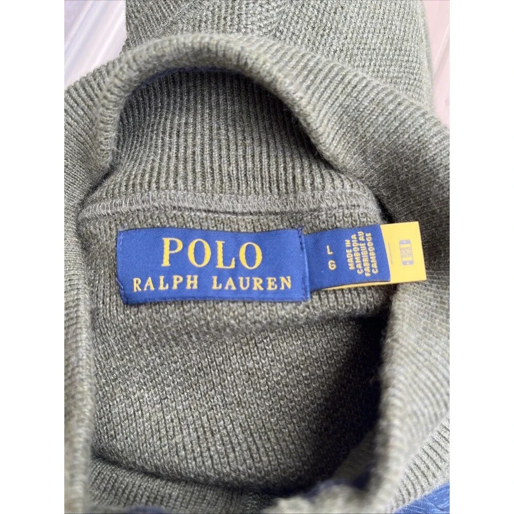 POLO Ralph Lauren Men's Knit Sweater Vest Full Zipper Cotton Green Size Large
